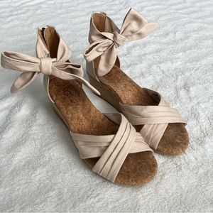 UGG Traci Espadrille Cork Wedge Ankle Strap Sandal Neutral Cream Sz 8
